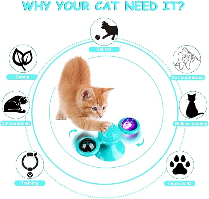 GBSYU Interactive Windmill Cat Toys with Catnip : Cat Toys for Indoor Cats Funny Kitten Toys with LED Light Ball Suction Cup‖Cat Nip Toy for Cat chew Exercise