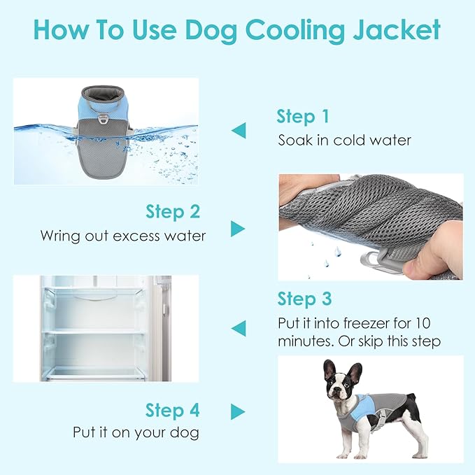 AOFITEE Cooling Vest for Dogs, Breathable Dog Cooling Vest with Harness D-Ring, Dogs UV Protection Shirt Pet Cooler Jacket, Lightweight Dog Sun Shirt for for Summer Hot Weather, Blue L