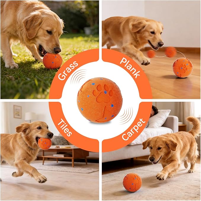 Smart Interactive Dog Toy Ball, Automatic Moving Rolling & Bouncing, Motion Activated E-TPU Dog Ball, Waterproof Chew Resistant for Medium & Large Dogs (Orange)