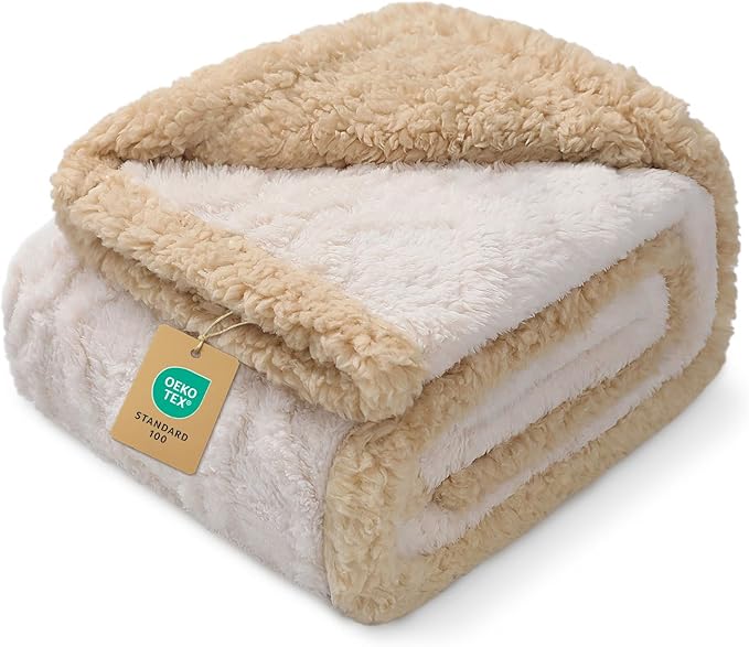 Waterproof Pet Blanket, Liquid Pee Proof Dog Blanket for Sofa Bed Couch, Reversible Sherpa Fleece Furniture Protector Cover for Small Medium Large Dogs Cats, Beige-thicken Queen Size(90" x 82")