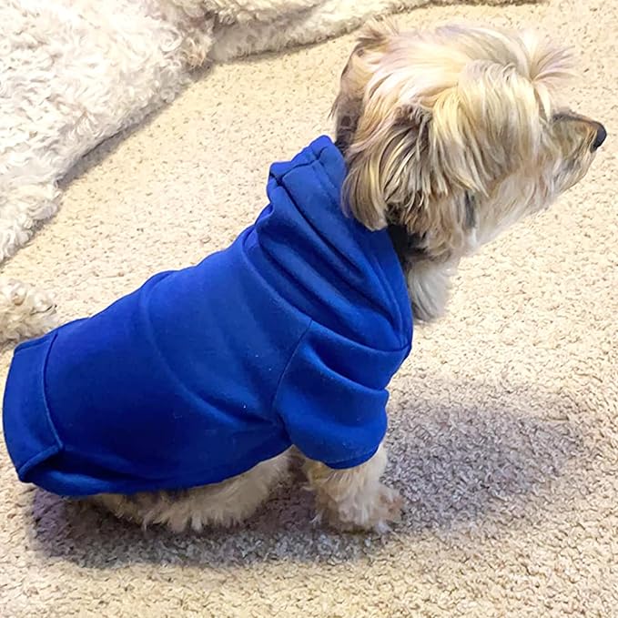 Jecikelon Soft Dog Hoodies for Small Dogs, Fleece Puppy Sweatshirt with Pockets, Warm Winter Cold Weather Coats for Pet Cat, Cute Clothes Puppy Costume (Dark Blue, Large)
