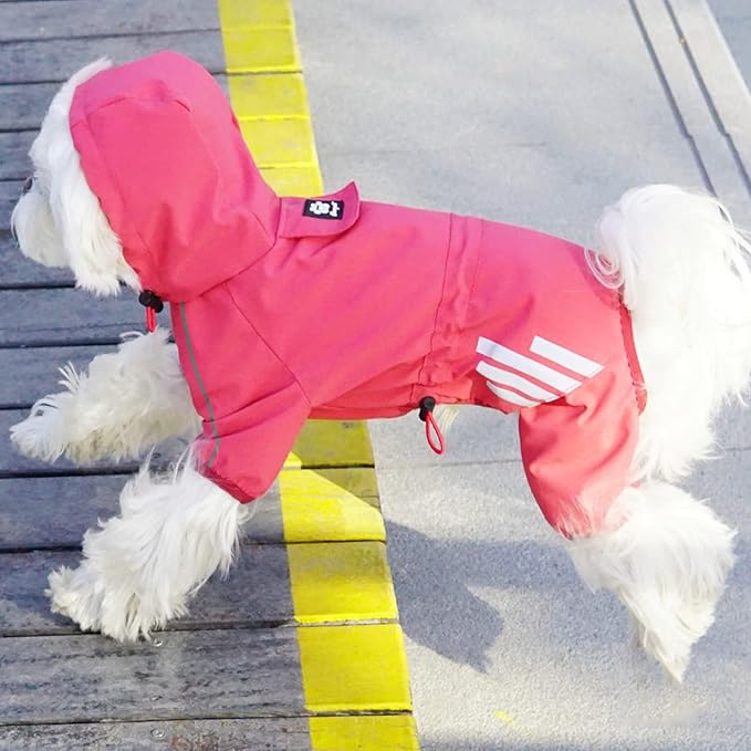 Dog Raincoat, Waterproof Dog Rain Jacket with Hood, Rain Coat with Leash Hole, Reflective Strap for Small Medium Dogs, Outdoor Adventures/Walking Lightweight Puppy(Pink,S)