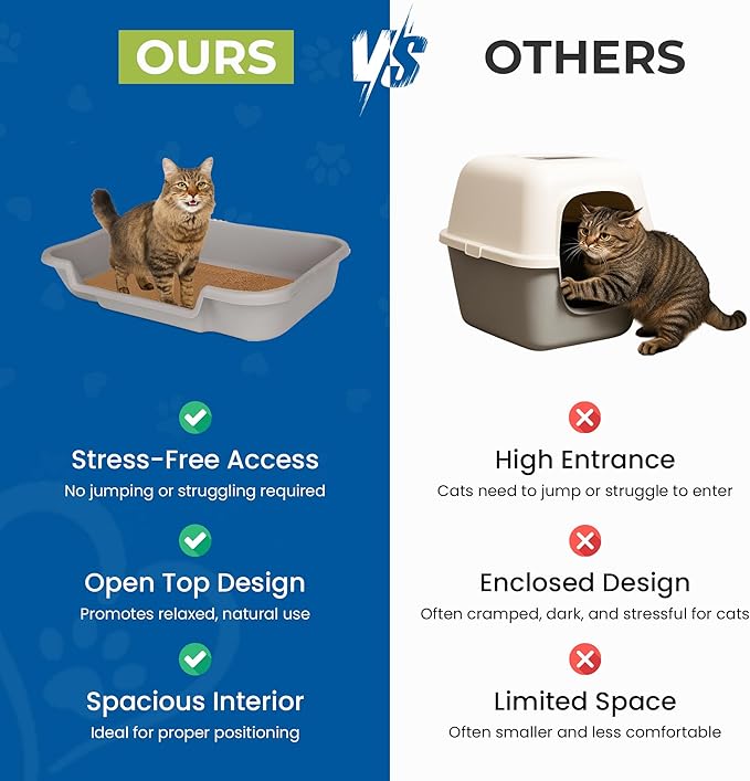 KittyGoHere Senior Cat Litter Box, Large Litter pan, Open Top Low Entrance Kitty Litter Box, Lightweight Low Entry Litters Box, Durable, Made in USA (2 Pack - Misty Gray)