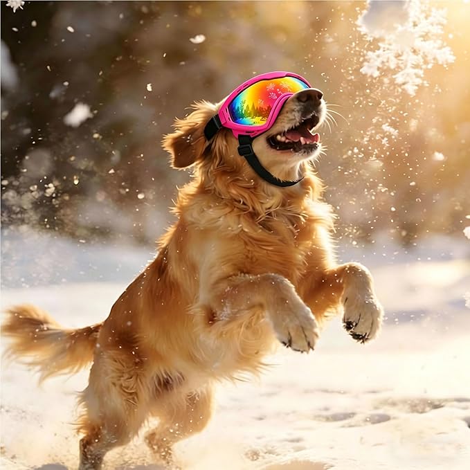 Dog Goggles for Medium to Large Breeds, UV Protection Dog Sunglasses with Colored PC Lens, Soft TPU Frame and Adjustable Straps, Windproof Dustproof Anti-Fog Pet Eyewear for Outdoor Activities (Pink)