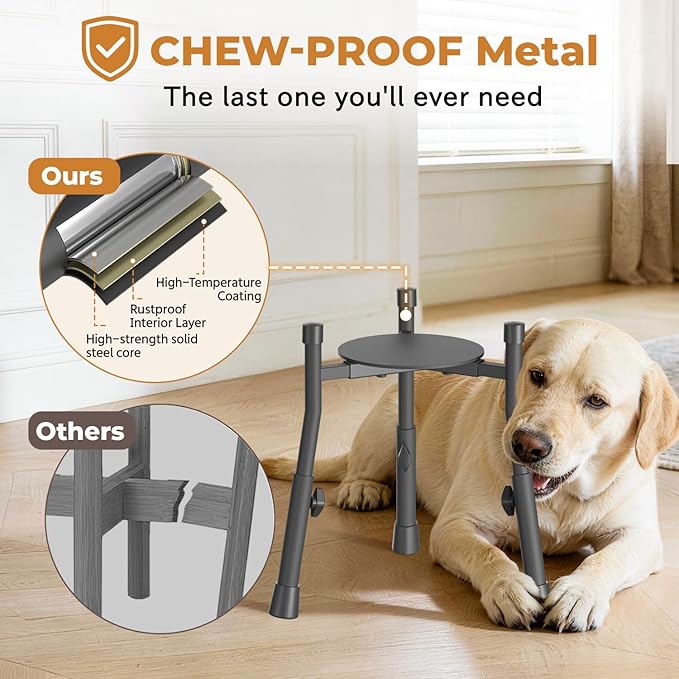 Oppro Extra-Stable Elevated Dog Bowl Stand for Large Medium Breeds, Adjustable Size 4 Heights Width 6-10in, Anti-Tip Metal Raised Food Feeder Water Dish Holder, Non-Slip Tall Single Lifted Riser
