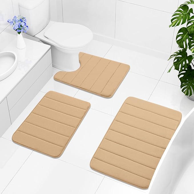 Buganda Memory Foam Bath Mat, 70" x 24", Ultra Soft and Non-Slip Bathroom Rugs, Water Absorbent and Machine Washable Bath Rug Runner for Bathroom, Shower, and Tub, Camel