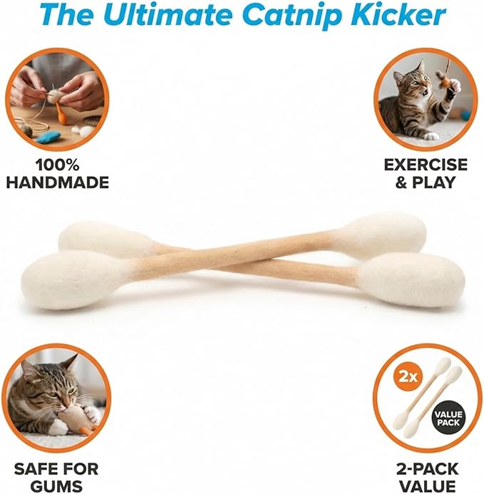Glaciart One XXL Swabs Cat Toys with Catnip - 2 Pk | Durable for Chew, Cute Cat Toys Interactive Kitty for Boredom, Exercise, & Play | Filled w/Organic Catnip for Anxiety & as Digestive Aid