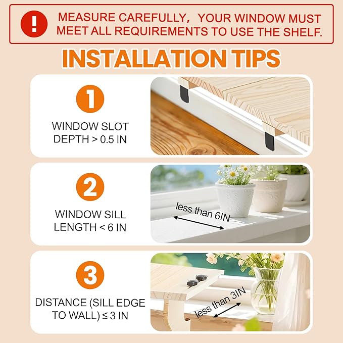 Window Plant Shelf Stands, 22" Sill Extender for Indoor Plants-Verify Sizing First-Adjustable Window Sill Extender, Wooden Cat Perch, Floating Table, No Drilling Without Damage Renter Friendly Design