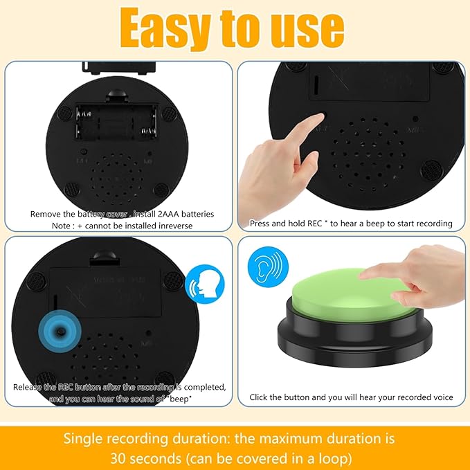 4Pcs Dog Talking Button Recordable Dog Communication Button Colorful Pet Training Buttons Battery Powered Pet Training Buzzer Clear Recording Dog Button Easy to Use for Dogs Pets Speech Home