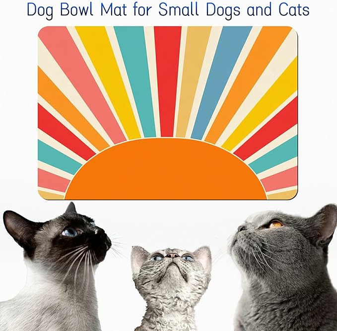 Dog Food Mat, 15.7" x 23.6" Absorbent Pet Feeding Mat for Food and Water, Waterproof Diatom Mud Pet Placemat with Non-Slip Rubber Backing, Easy Clean Cat Bowl Mat for Floors - Colorful Sunset