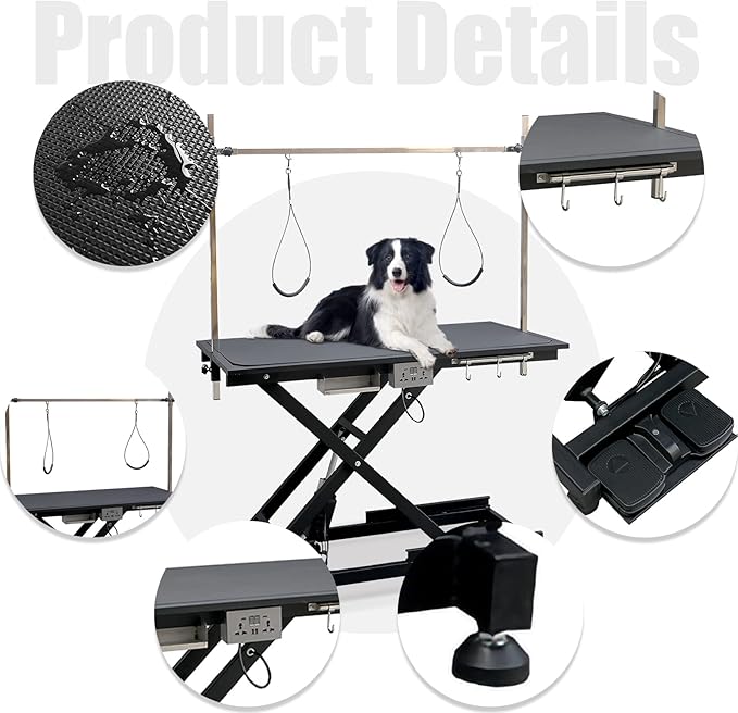 49.6” Pet Dog Grooming Table Adjustable Professional Trimming Table with Arms,Noose for Large Cat Shower Table, Maximum Capacity Up to 330LBS