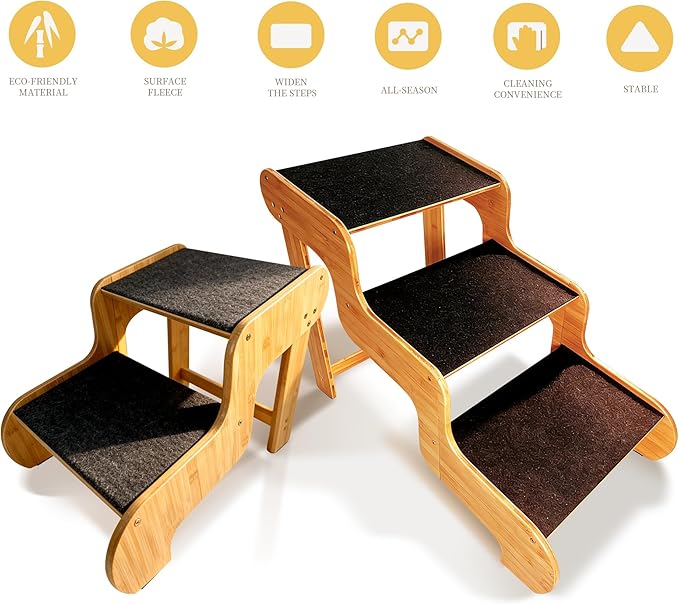 Dog Steps for Bed,Extra Wide Dog Stairs for Large Dogs,2-Step Bamboo Pet Ramp for Large Senior/Older Dogs or Pet Up to 160 Pounds Get to Couch Or High Bed (H:16 inch)