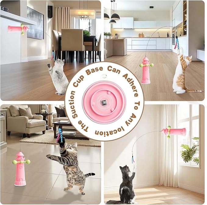 Interactive Cat Toys for Indoor Cats, 2-in-1 Handheld/Suction Cup cat Teaser, Comes Yarn Ball Accessories, can be Used as a cat Toy to Help Cats Exercise and Relieve Boredom and Anxiety