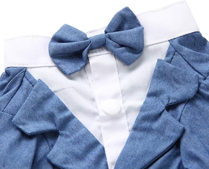 GabeFish Pets Wedding Jackets Suit for Dogs with Bow Tie Puppy Cat Formal Clothes Shirt Tuxedo (Blue, M (Chest 15.3in/39cm)