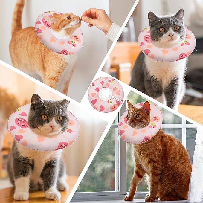 Seyezo Cat Cone Soft Collar, Adjustable Cat Recovery Collar for Small Medium Large Cats, Cute Donut E Collar After Surgery, Anti-Lick Recovery Elizabethan Collar for Kittens (Pink Heart, Medium)