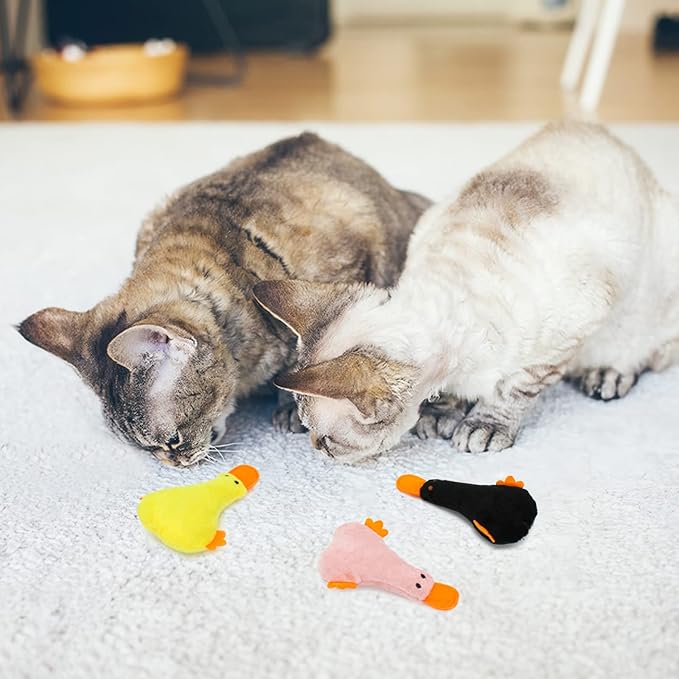 Andiker Cat Catnip Toys, 3Pcs Cat Interactive Toys for Indoor Cats, Soft Plush Kitten Kitten Toys with Crinkle Paper for Relieve Stress, Reduce Boredom, Teething (Duck)