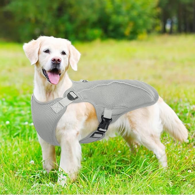 Kuoser Dog Cooling Vest, Puppy Cooling Coat,Breathable Cool Coat for Medium Dogs, Pet Jackets Reflective Summer Essentials Grey M