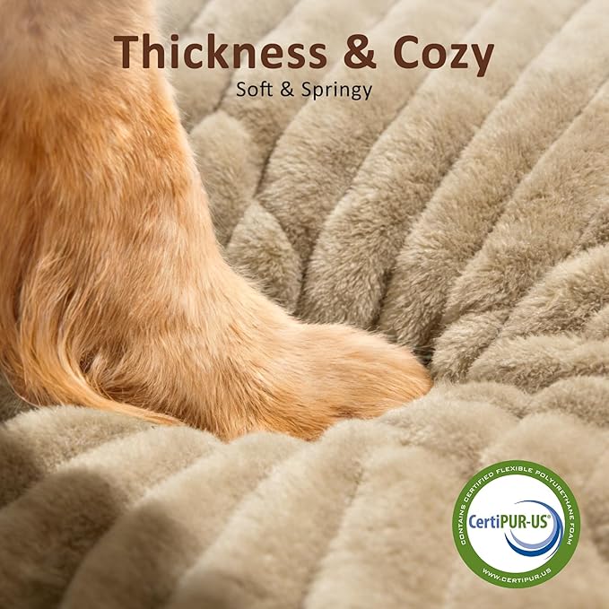 Dog Bed Medium Size Dog, Flat Pet Beds with Removable Washable Cover, Pet Mat Cute Crate Bed Thick Shredded Chopped Crate Foam & Anti Slip Bottom for Indoor, Beige