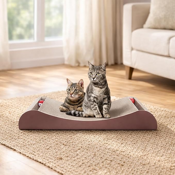 Simple Delxue 30 Inches Extra Large Cardboard Cat Scratcher Bed, Cat Lounge Bed with Bell Ball Toy,100% Recyclable & Reversible Durable Cardboard Scratching Board for Indoor Cats