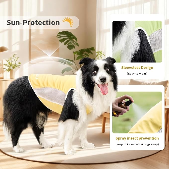 Dog Shirt, Cooling Vest Lightweight Breathable, Dog T-Shirts All-Season Sun Protection Quick Dry Soft Stretchy Reflective Tank Top - Small Medium Large Dogs (Melon Green+Soft Yellow, Large)