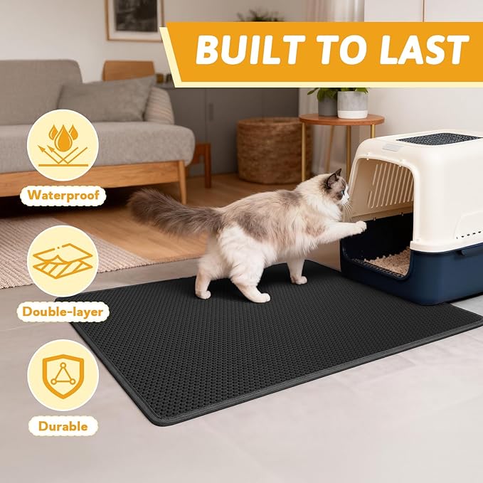 Pieviev Cat Litter Mat Double Layer Waterproof Urine Proof Trapping Mat 1 Pack (Black, 36x30 Inch (Pack of 1))