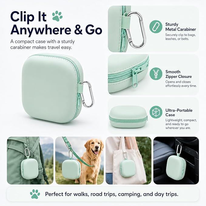 ZBBOPQ Portable Dog Bowl, Collapsible 2-in-1 Travel Dog Bowls with Carabiner Clip, Silicone Double Pet Food and Water Dish for Outdoor Camping and Hiking (Green)