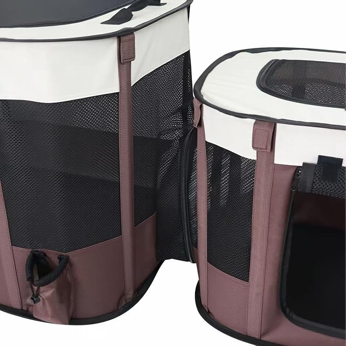 Paw Ballet 2-in-1 Foldable Pet Playpen, Portable Dog Cat Kennel Tent with Waterproof Shade Cover, Indoor Outdoor Use, with Carrying Case
