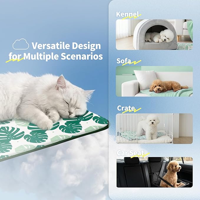 NWK Pack of 4 Pet Cooling Mat for Large Dogs -Q-Max>0.345 Ice Silk Cooling Mat for Dogs & Cats Portable & Washable Pet Cooling Blanket for Summer (4pcs, Green Leaf, 39'' X 27'' X 0.3'')