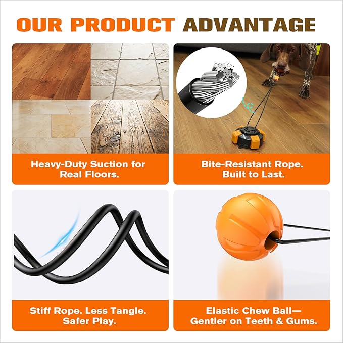 Powerful Suction Cup Dog Toy, Cognitive Dog Toys, War Dog Toy for Aggressive Chewers Durable Puppy Molar Chew Toy with Teeth Cleaning Dog Enrichment Toys for Boredom & Anxiety Relief (Orange Black)