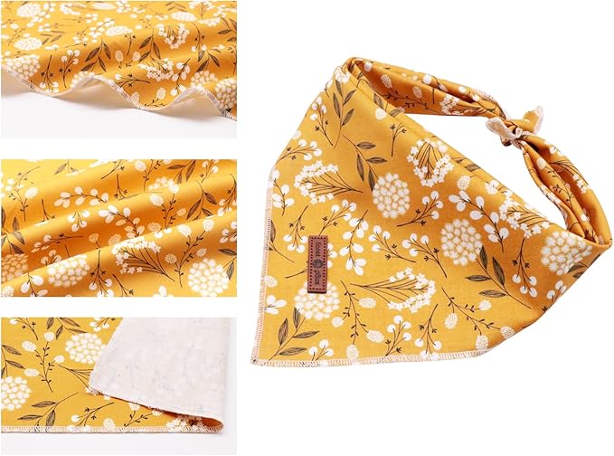 Lionet Paws Flower Dog Bandana,Fabric Yellow Dogs Kerchief for Small Medium Large Dogs,Dog Cotton Triangle Bibs Scarf for Girl Boy