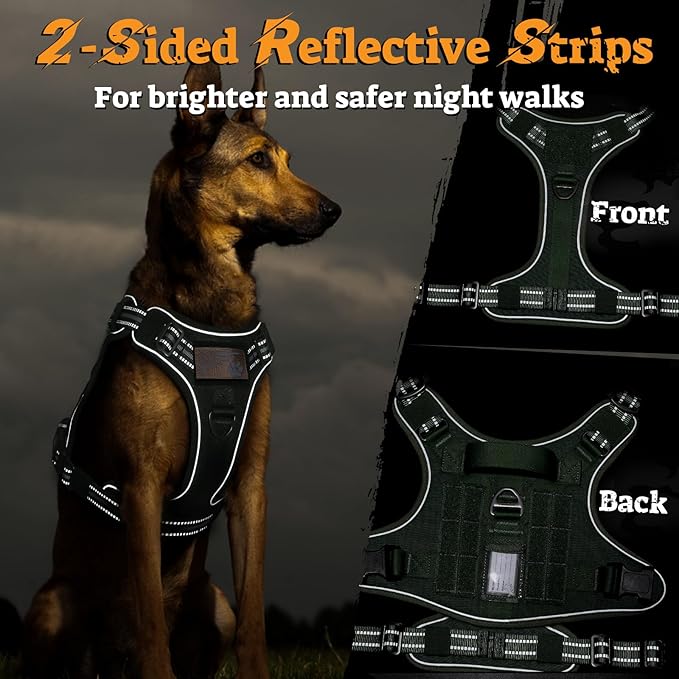 rabbitgoo Tactical Dog Harness for Small Dogs No Pull Adjustable Military Vest with Handle MOLLE Reflective Heavy Duty Dog Vest for Walking Training Hunting Outdoor Working Medium Size Dog Green S