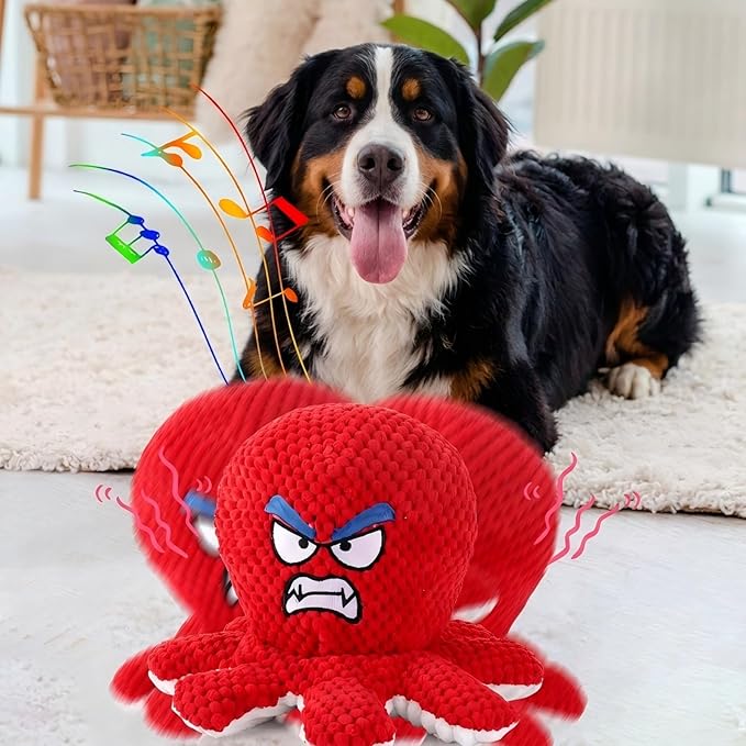Interactive Jumping Octopus Dog Toy with Recording & Music Modes, Rechargeable Moving Squeaky Toy for Small, Medium & Large Dogs, Bouncing Pet Chew Toy to Relieve Stress & Burn Energy