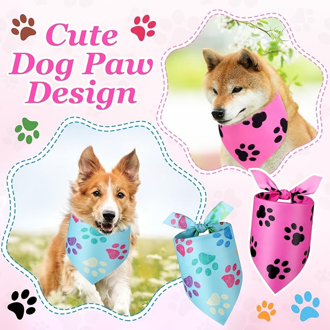 Abbylike 200 Pcs Paw Print Dog Bandanas Bulk Cute Footprint Bandanas for Dogs Triangle Kerchief Bib Scarf for Pets National Dog Day Summer Party Costume Photo Props Accessories Pet Shops, 25 Styles