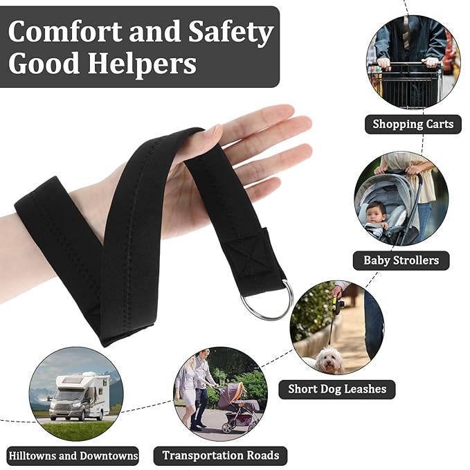 Xindojuz 1 PCS Baby Stroller Straps, Safety Wrist Strap Leash for Kids, Adjustable Pram Wheelchair Hand Leashes with Soft Padded Handle, Security-Accessory for Child Safety or Large Dog (Black)