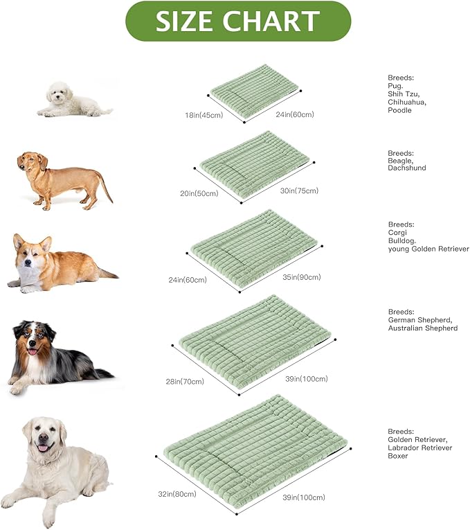 BVAGSS Dog Bed Washable Crate Mattress,Anti-Slip Memory Foam Soft Warm Pet Cushion for Small Medium Dogs, Calming Fluffy Sleeping Kennel Pad XH082 (30''x20'',Green)