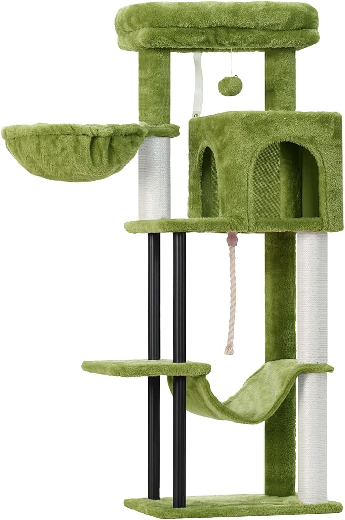 Gitelsnour Cat Tree, Cat Tower for Indoor Cats, 43.3 inch Cat Tree Tower with Sturdy Steel Tube, Hammock, Cat Condo for Small Cats and Kittens, Scratching Post, Green GCT004SGR