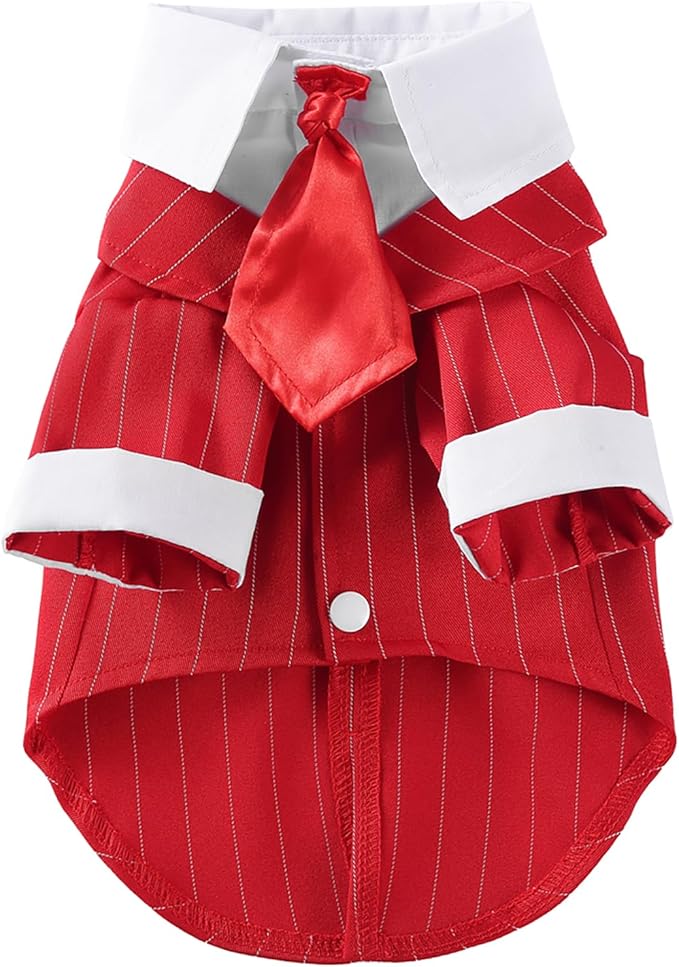 GabeFish Pets Wedding Jackets Suit for Dogs with Bow Tie Puppy Cat Formal Clothes Shirt Tuxedo (RedStriped, XL (Chest 18.8in/48cm)