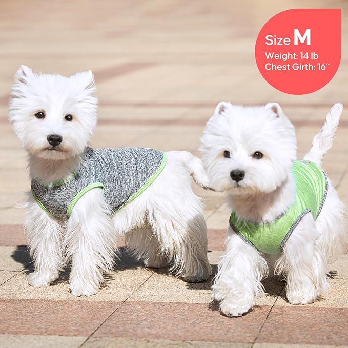 KYEESE 2Pack Dog Shirt, Lightweight Sun Protection Sleeveless Dog T Shirts for Small Dogs, Breathable Puppy Reflective Tank Top Summer Dogs Clothes for Outdoor Walking, Green+Grey, S
