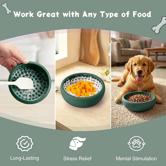 Dog Lick Bowl, Anxiety Relief Slow Feeder Lick Mat for Dogs, Non-Slip Freeze Licking Bowls Enrichment Puzzle Pet Feeding Treat Dispenser for Distraction, Silicone Lick Pads for All Dogs(Green, Small)