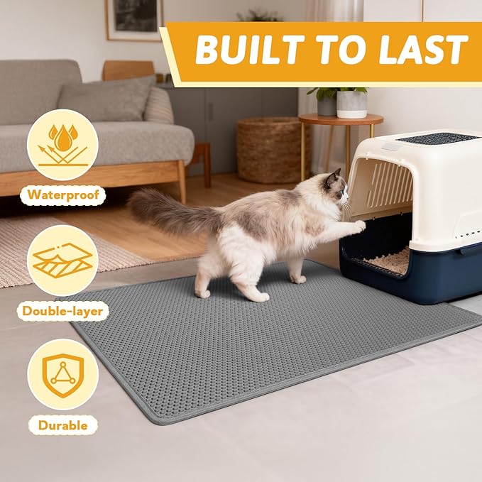 Pieviev Cat Litter Mat Double Layer Waterproof Urine Proof Trapping Mat 1 Pack (Gray, 36x30 Inch (Pack of 1))