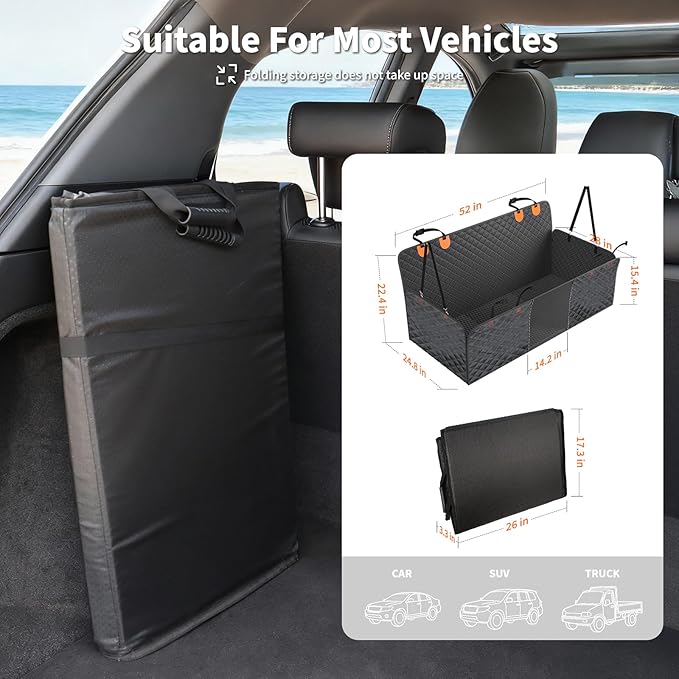 HOTEAGLE Pet Car Seat Cover with 3 Separate Hard Bottom Plates, Ideal for Car/SUV/Small Trucks, Back Seat Extender for Dogs Holds 400lbs, Black