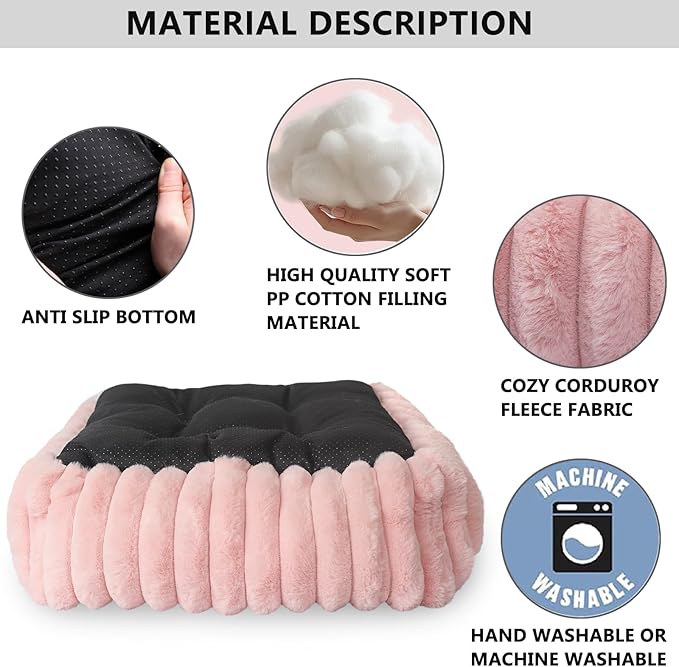Pink Doggie Beds for Extra Small Dogs Washable,Rectangle Tiny Pet Bed With Sides for Puppy and Kitten,Soft Plush Calming Couch Sofa,Comfy Fluffy Cute Cat Beds for Indoor Cats,Anti-Slip,18x14x4 Inches