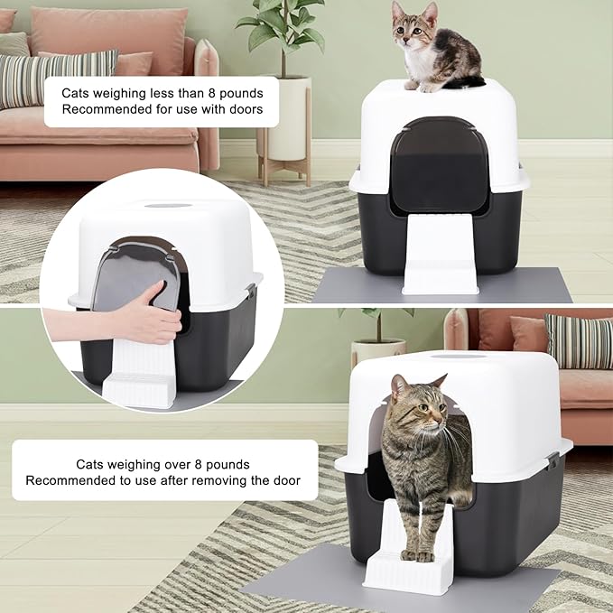 Sfozstra Black Enclosed Cat Litter Box with Lid - Lift-Off Buckle Lock for Easy Cleaning, High Sides Splash-Proof & Leak-Proof, Odor-Reducing with Deodorizer, Includes Sand Pedal, for Cats up to 8 lbs
