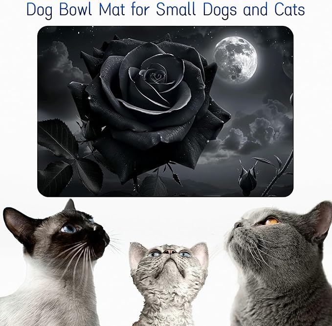 Dog Food Mat, 19.6" x 23.6" Absorbent Pet Feeding Mat for Food and Water, Waterproof Diatom Mud Pet Placemat with Non-Slip Rubber Backing, Easy Clean Cat Bowl Mat for Floors - Gray Roses