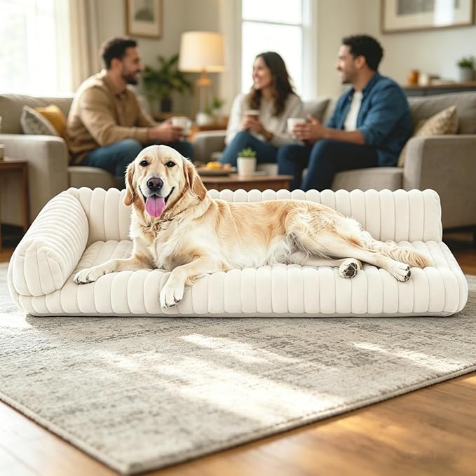 Orthopedic Dog Bed for Large Dogs with Washable Dog Bed Cover, Oeko‑TEX Certified Memory Foam Dogs Bed with Sides L-Shaped, Removable Cover, Dog Couch Bed Non-Slip, XL Dog Bed 39.4"×29.5", White