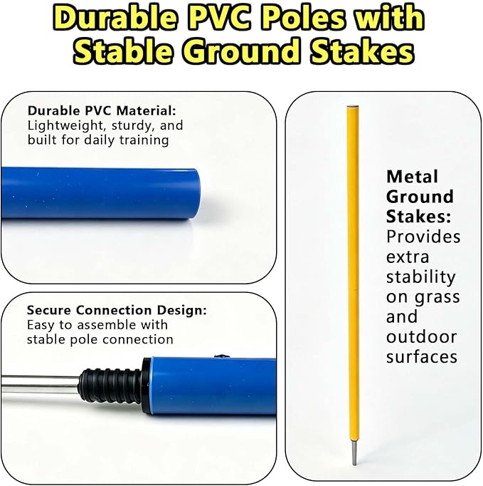 Dog Agility Weave Poles Set, 6-Piece Durable Slalom Weave Poles with Ground Stakes, Portable Obstacle Course Equipment for Puppies & Adult Dogs, Backyard Agility Training