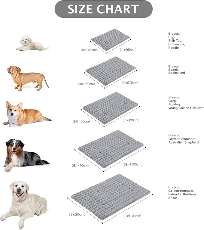 BVAGSS Dog Bed Washable Crate Mattress,Anti-Slip Memory Foam Soft Warm Pet Cushion for Small Medium Dogs, Calming Fluffy Sleeping Kennel Pad XH082 (39''x31'',Grey)