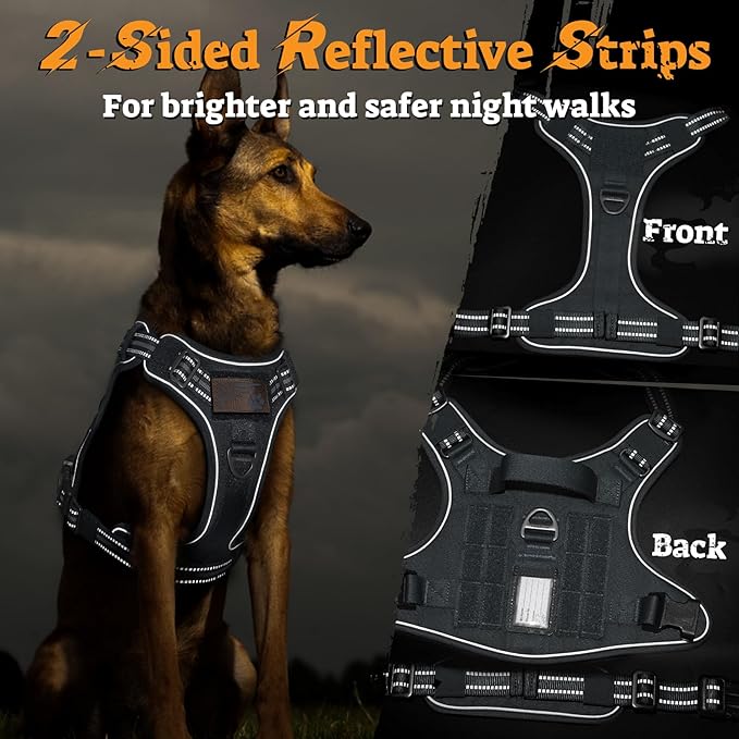rabbitgoo Tactical Dog Harness for Large Dogs No Pull Adjustable Military Vest with Handle MOLLE Reflective Heavy Duty Dog Vest for Walking Training Hunting Outdoor Working Medium Size Dog Grey XL