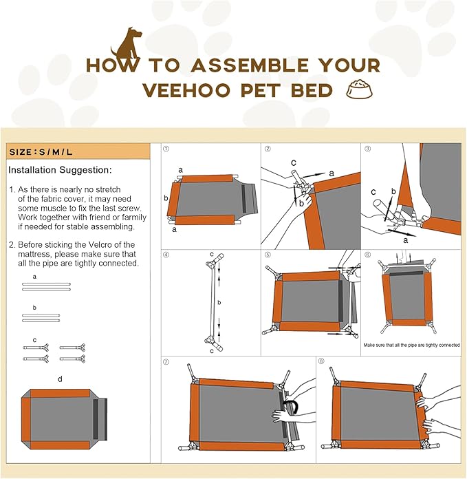 Veehoo Outdoor Elevated Dog Bed for Medium Dogs, Cooling Raised Dog Cot Off Ground Hammock Pet Beds with Breathable Mesh, No-Slip Feet, 32"x25", Beige Coffee