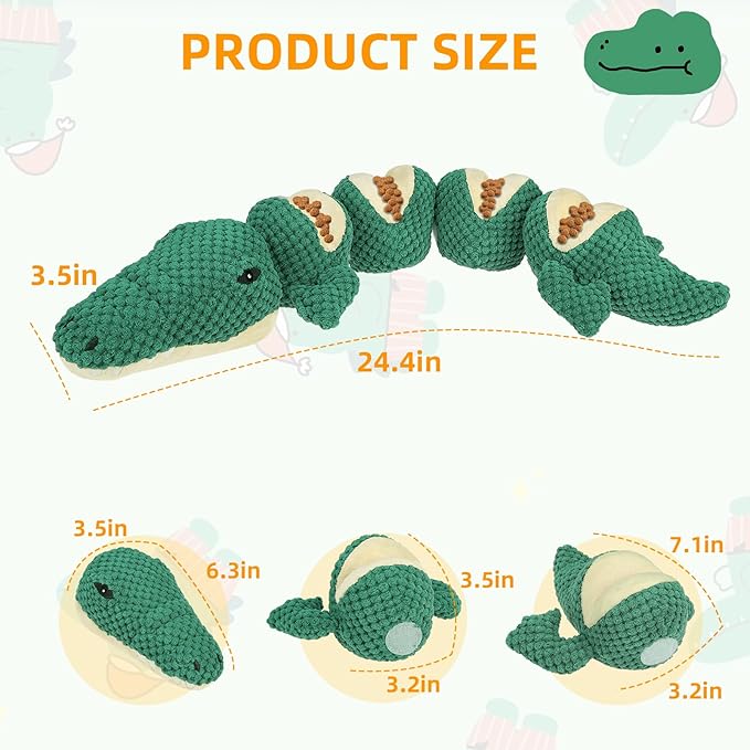 Mihachi Dog Enrichment Toys, Snuffle Toy for Small Medium Dogs, Detachable Dog Puzzles Squeaky Sniffle Interactive Toy for Foraging Training, Boredom and Mental Stimulation, Green Crocodile